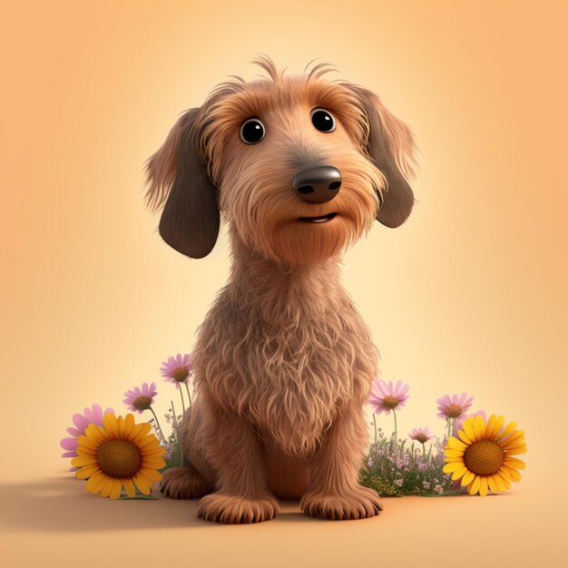 There is a dog that is sitting in the grass with flowers generative ai