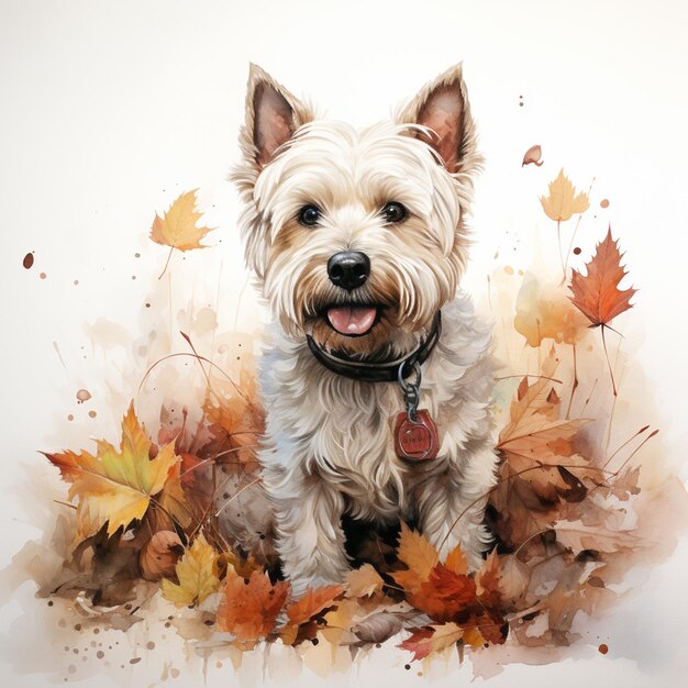 there is a dog that is sitting in the leaves generative ai