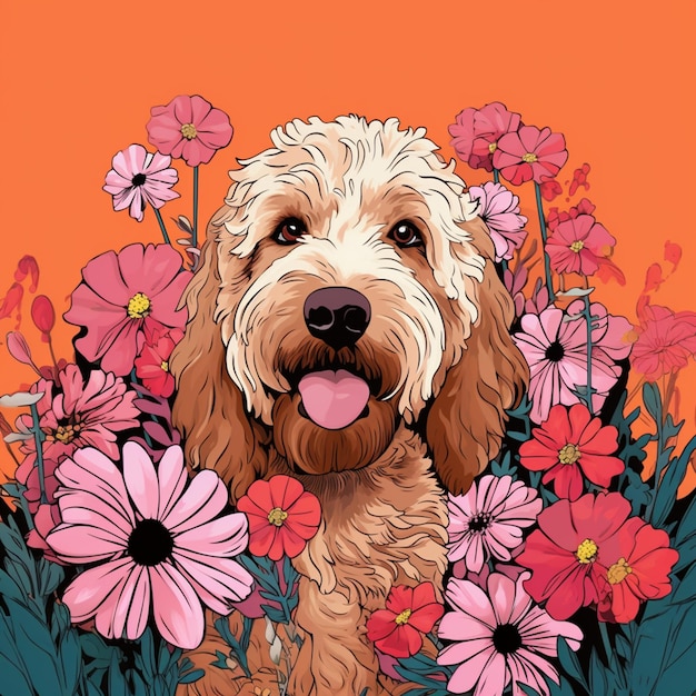 There is a dog that is sitting in some flowers generative ai