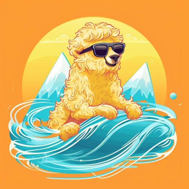 There is a dog that is sitting on a surfboard in the water generative ai