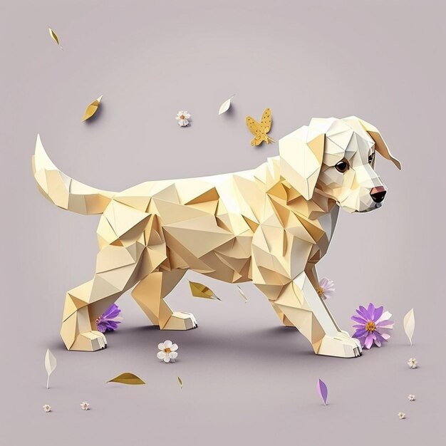 There is a dog that is standing in the grass with flowers generative ai