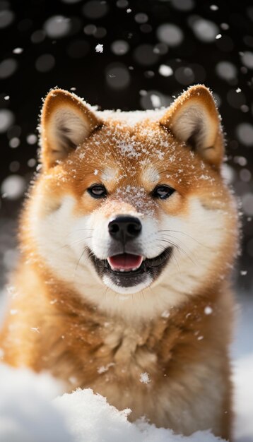 雪の中に立っている犬がいます