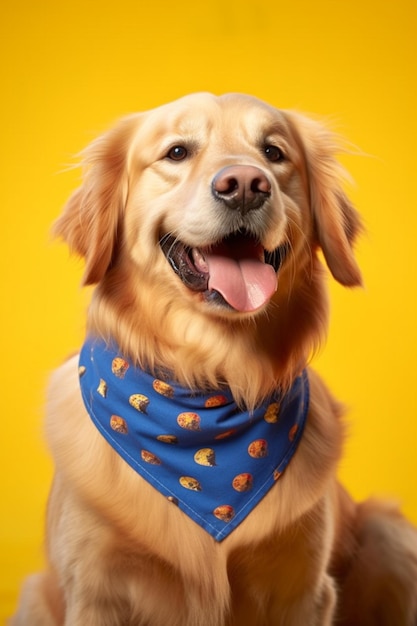 There is a dog that is wearing a bandana on his neck generative ai