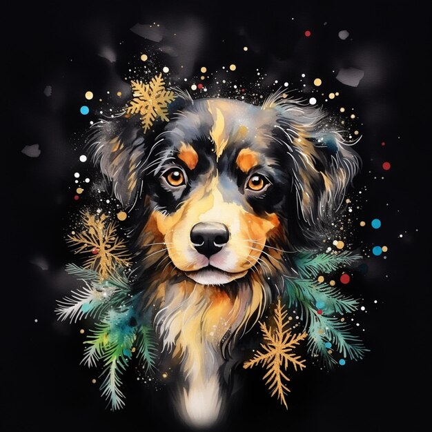 there is a dog that is wearing a wreath of leaves generative ai