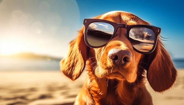 there is a dog wearing sunglasses on the beach generative ai