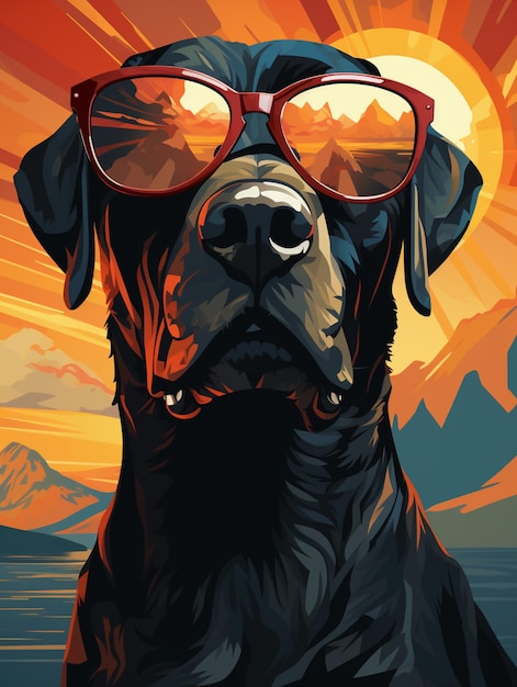 there is a dog wearing sunglasses and a sunburst in the background generative ai