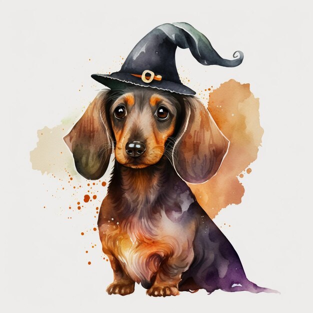 There is a dog wearing a witch hat and sitting down generative ai