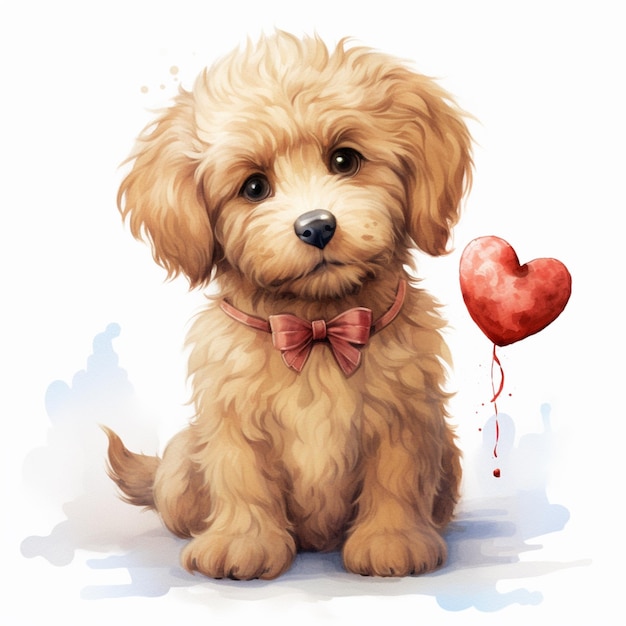 there is a dog with a bow tie and a heart balloon generative ai