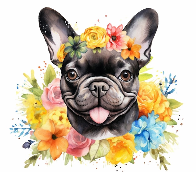 there is a dog with flowers on its head and a flower crown generative ai