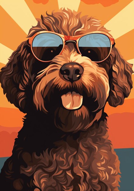 There is a dog with sunglasses on sitting on the beach generative ai