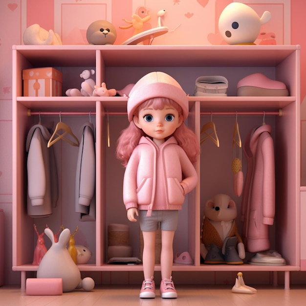 Foto c'è una bambola in piedi davanti a un armadio rosa ai generativo