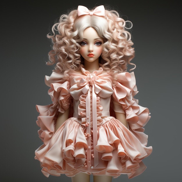there is a doll with a pink dress and a pink bow generative ai
