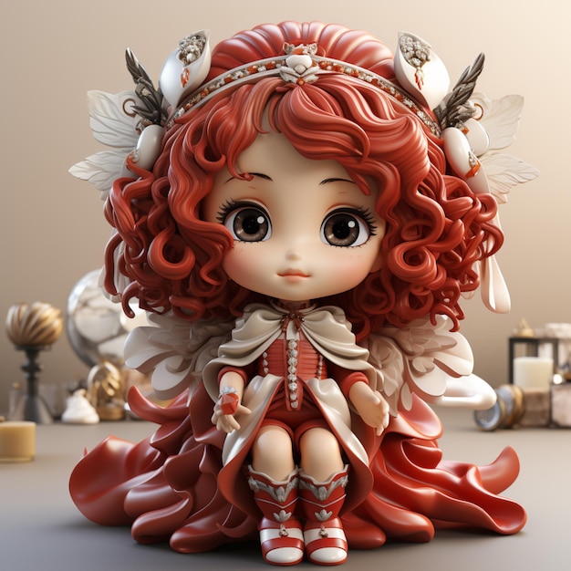 there is a doll with red hair and a crown on it generative ai