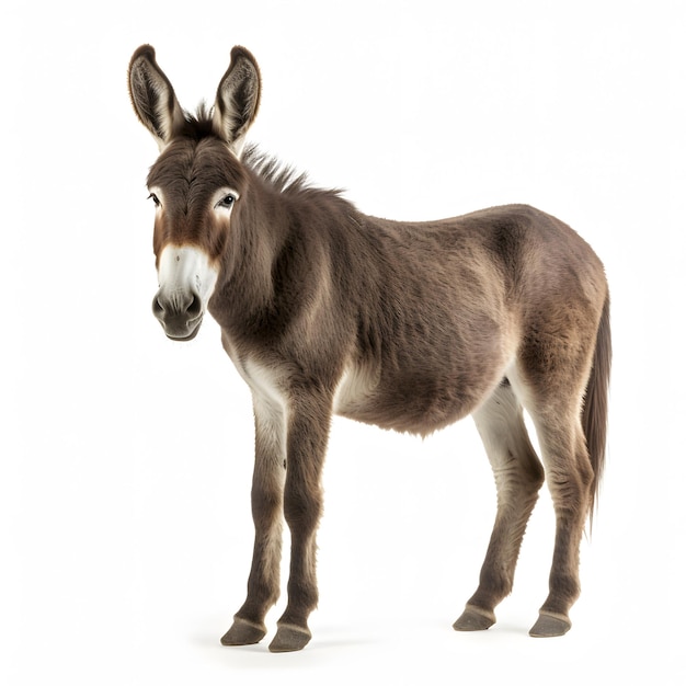 there is a donkey standing on a white surface with a white background Generative AI