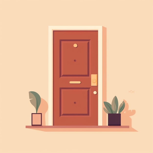 There is a door with a plant in a pot next to it generative ai