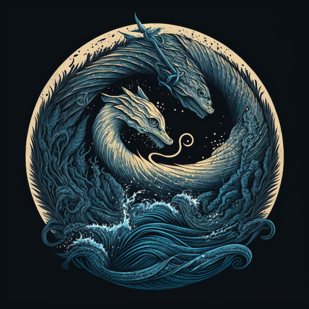 There is a dragon and a dragon are in the ocean generative ai