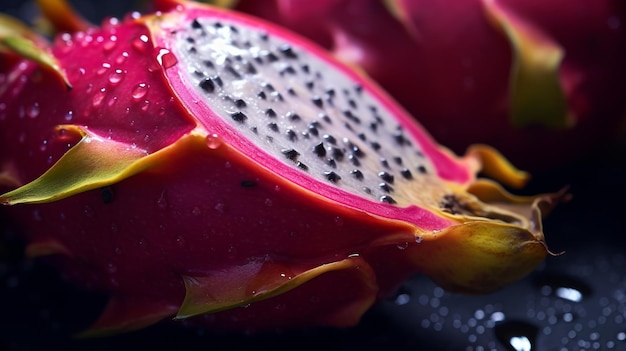 there is a dragon fruit with a cut in half on a table generative ai