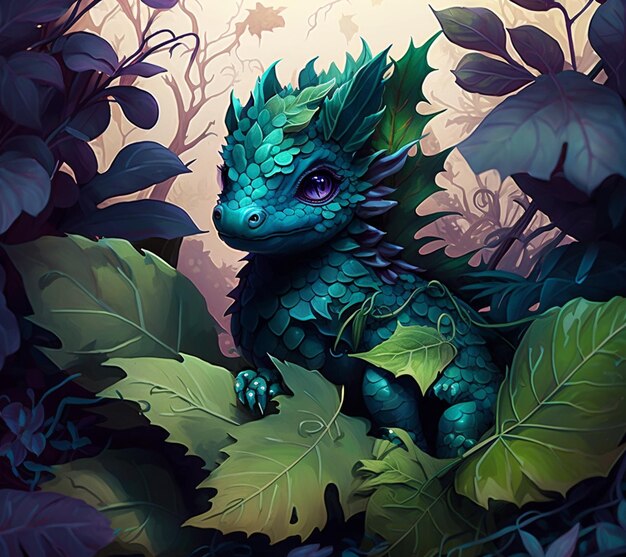 There is a dragon sitting in the middle of a forest generative ai