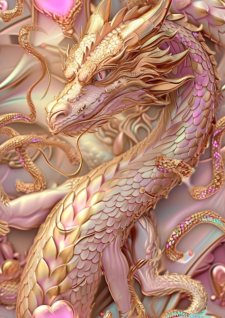 Там статуя дракона с множеством различных цветных украшений на нем генеративный ай