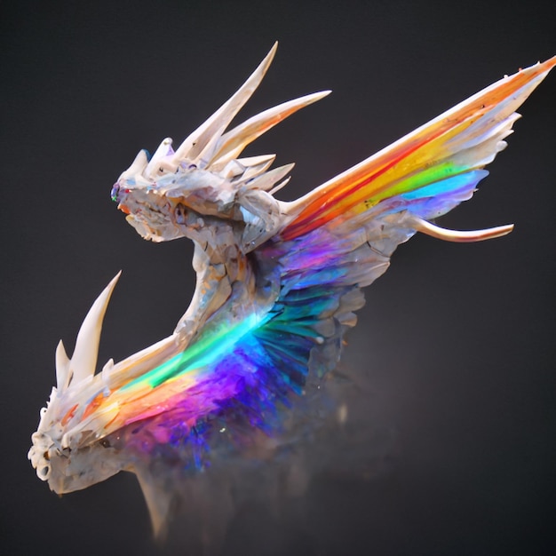 There is a dragon statue with a rainbow colored tail generative ai