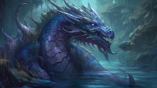 There is a dragon that is sitting in the water generative ai