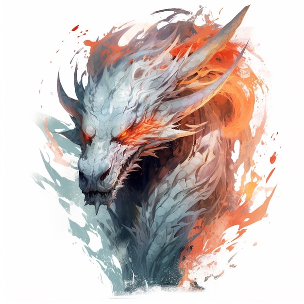 There is a dragon with orange eyes and a white body generative ai