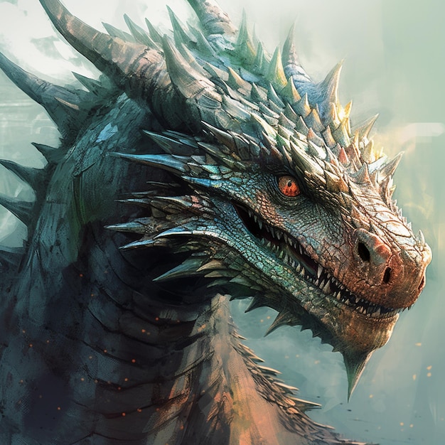 Photo there is a dragon with spikes on its head and a red eye generative ai