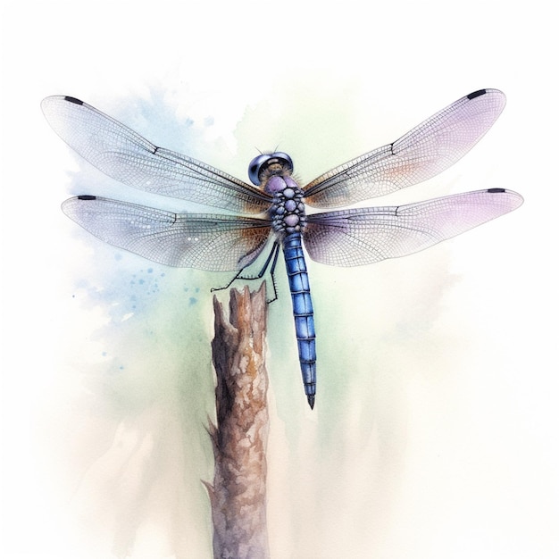 Photo there is a dragonfly that is sitting on a branch generative ai