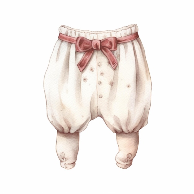 There is a drawing of a babys pants with a bow on the bottom generative ai