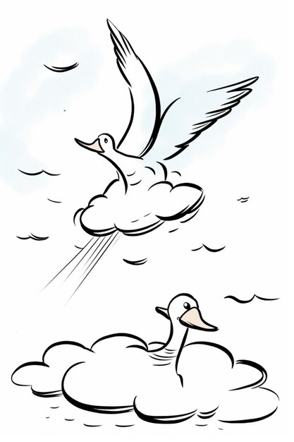 雲の上を飛ぶ鳥の絵が描かれています