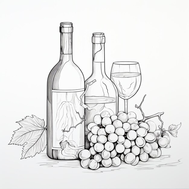 there is a drawing of a bottle of wine and a glass of wine generative ai