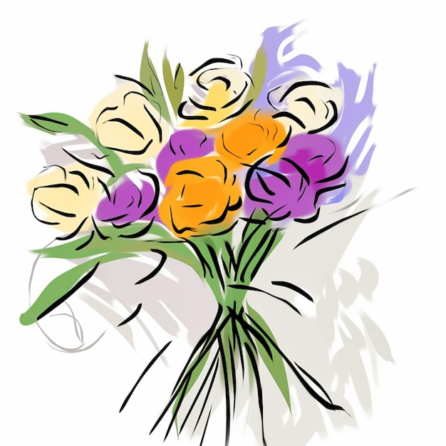 Photo there is a drawing of a bouquet of flowers on a white background generative ai