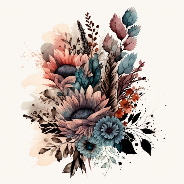 There is a drawing of a bouquet of flowers with watercolor paint generative ai