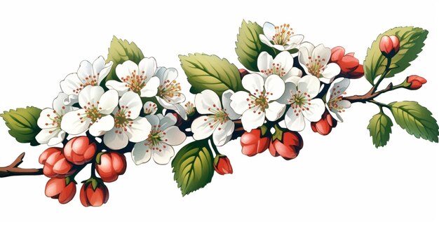 there is a drawing of a branch of a cherry tree with flowers generative ai