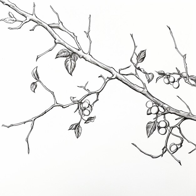 Photo there is a drawing of a branch with berries on it generative ai