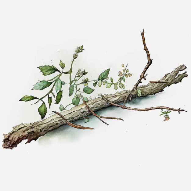 there is a drawing of a branch with leaves and a flower generative ai