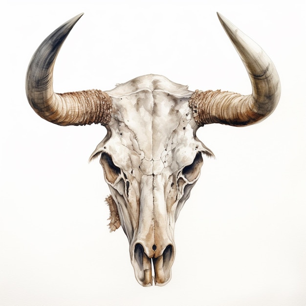 there is a drawing of a bull skull with horns on it generative ai