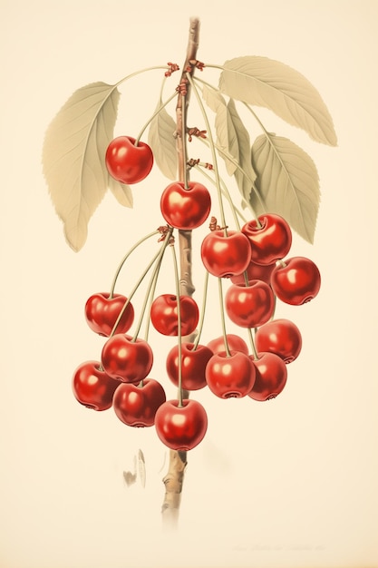 there is a drawing of a bunch of cherries on a tree generative ai