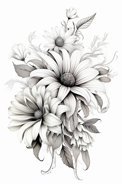 There is a drawing of a bunch of flowers on a white background generative ai