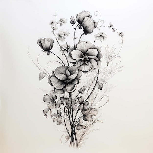 There is a drawing of a bunch of flowers on a white background generative ai