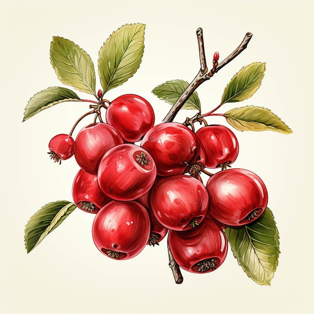 There is a drawing of a bunch of red berries on a branch generative ai