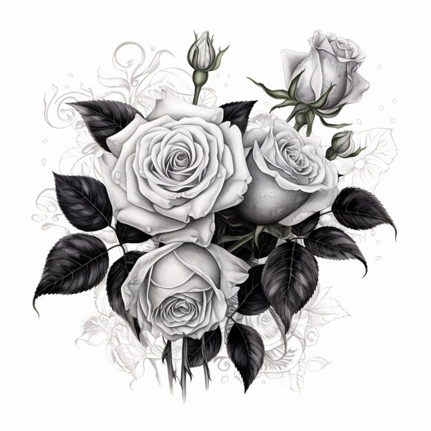 There is a drawing of a bunch of roses on a white background generative ai