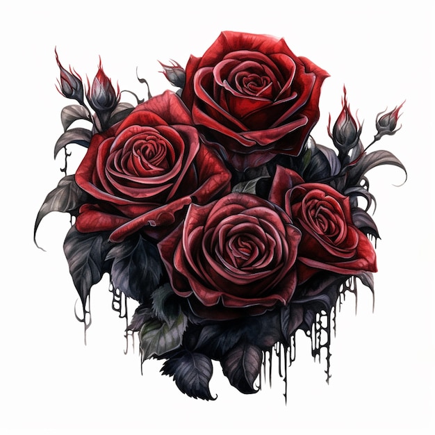 There is a drawing of a bunch of roses with dripping paint generative ai