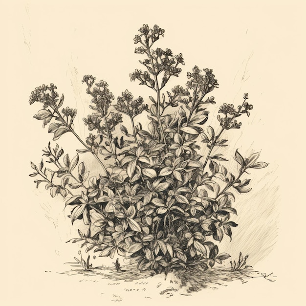 Photo there is a drawing of a bush of flowers on a white background generative ai