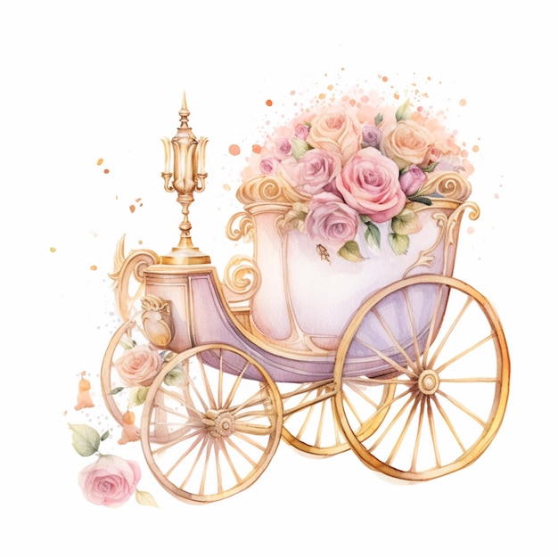 There is a drawing of a carriage with flowers on it generative ai