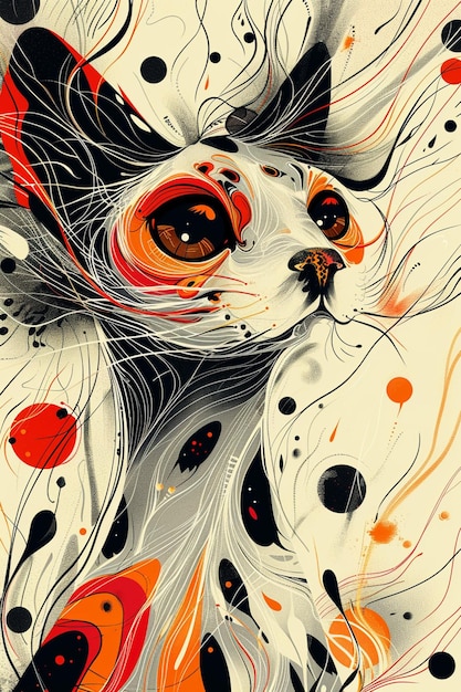 there is a drawing of a cat with a red eye generative ai