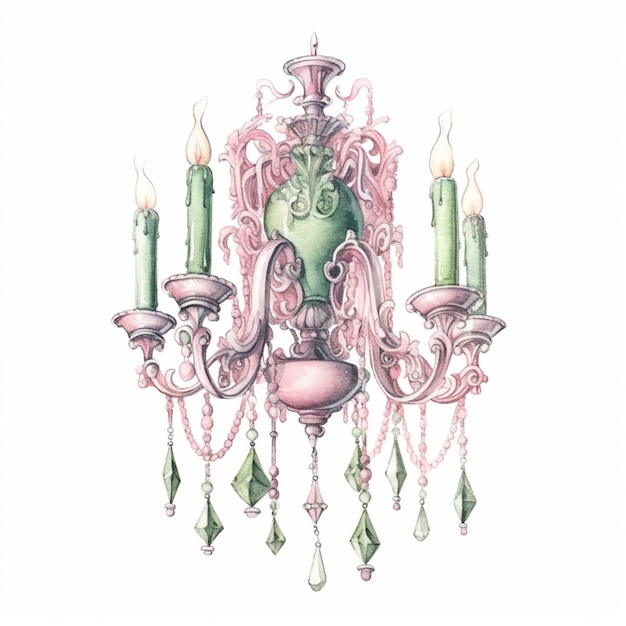 There is a drawing of a chandelier with candles and a vase generative ai