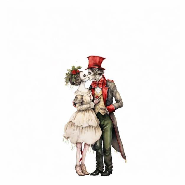 there is a drawing of a couple dressed in victorian clothing generative ai