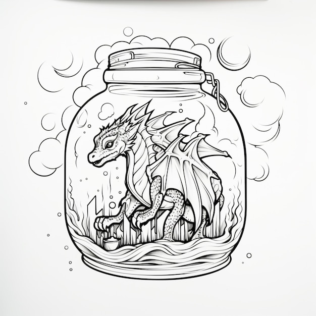 Photo there is a drawing of a dragon in a jar with water generative ai