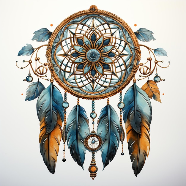 there is a drawing of a dream catcher with feathers on it generative ai